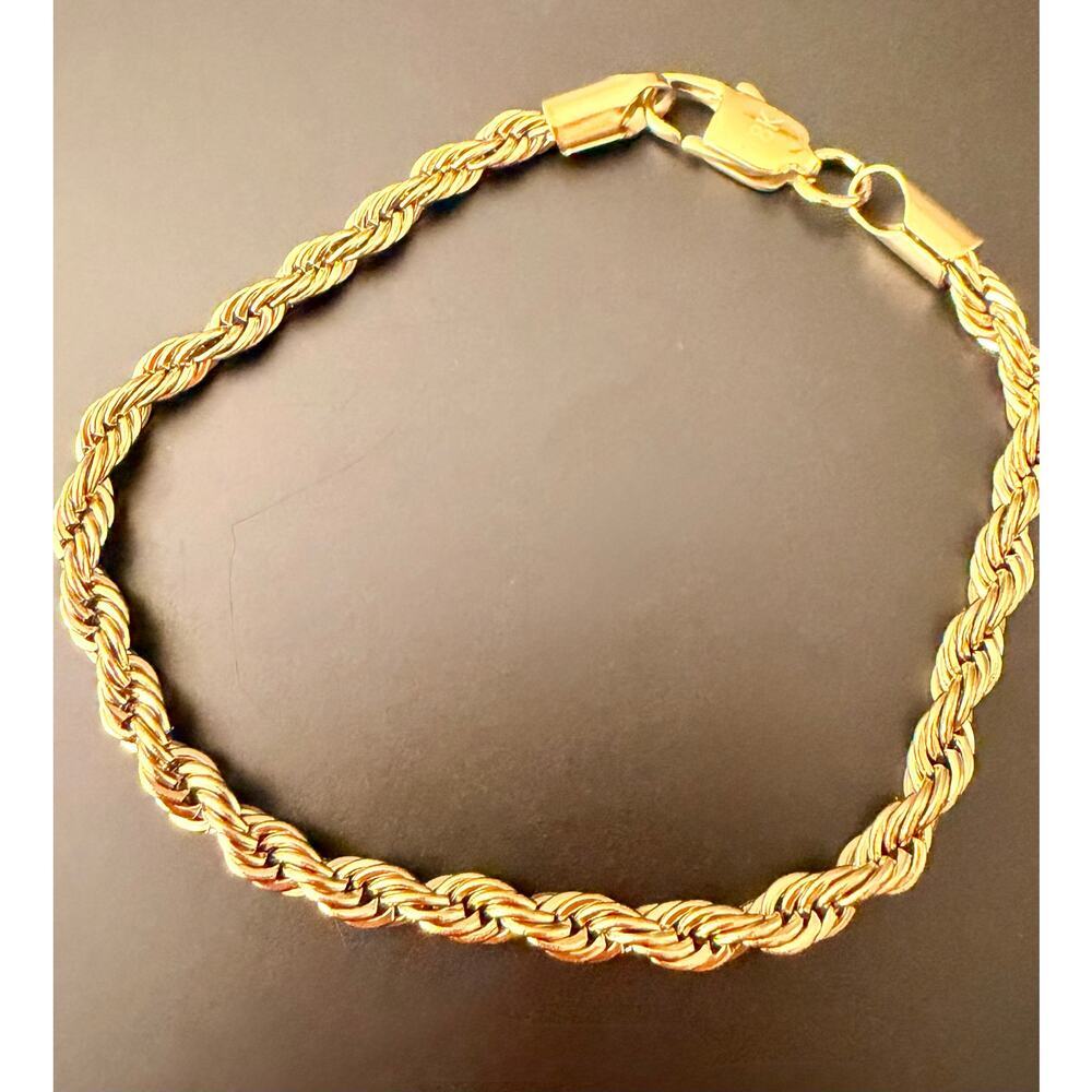 18k Stamped Gold Plated Rope Chain Bracelet 20CM 4MM Unisex Will not Fade